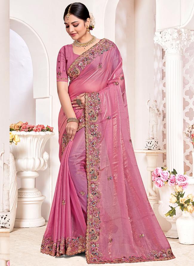 Two Tone Silk Pink Wedding Wear Khatli Work Saree